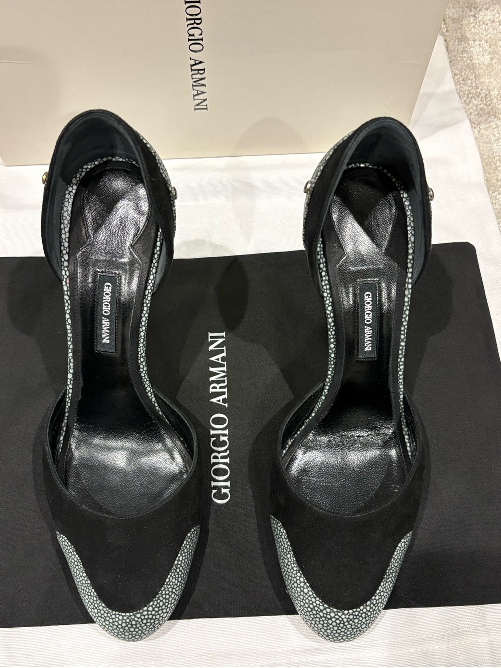 Giorgio Armani Black and Pebble-Textured Leather Pumps